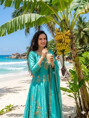 Indian Woman Drinking Banana Milkshake - Nano Banana Pro AI Prompt for Social Media Post