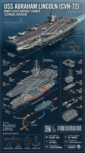Cinematic Engineering Infographic of USS Abraham Lincoln - Nano Banana Pro AI Prompt for Infographic / Edu Visual