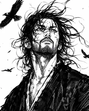 Windblown Ink Samurai Portrait