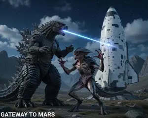 Alien creature protecting Starship from Godzilla