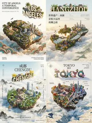 City Poster Digital Art Prompt