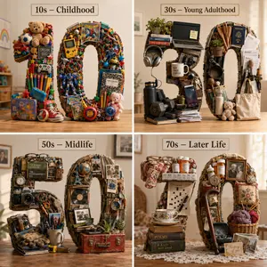 Typographic Human Life Stages Sculpture