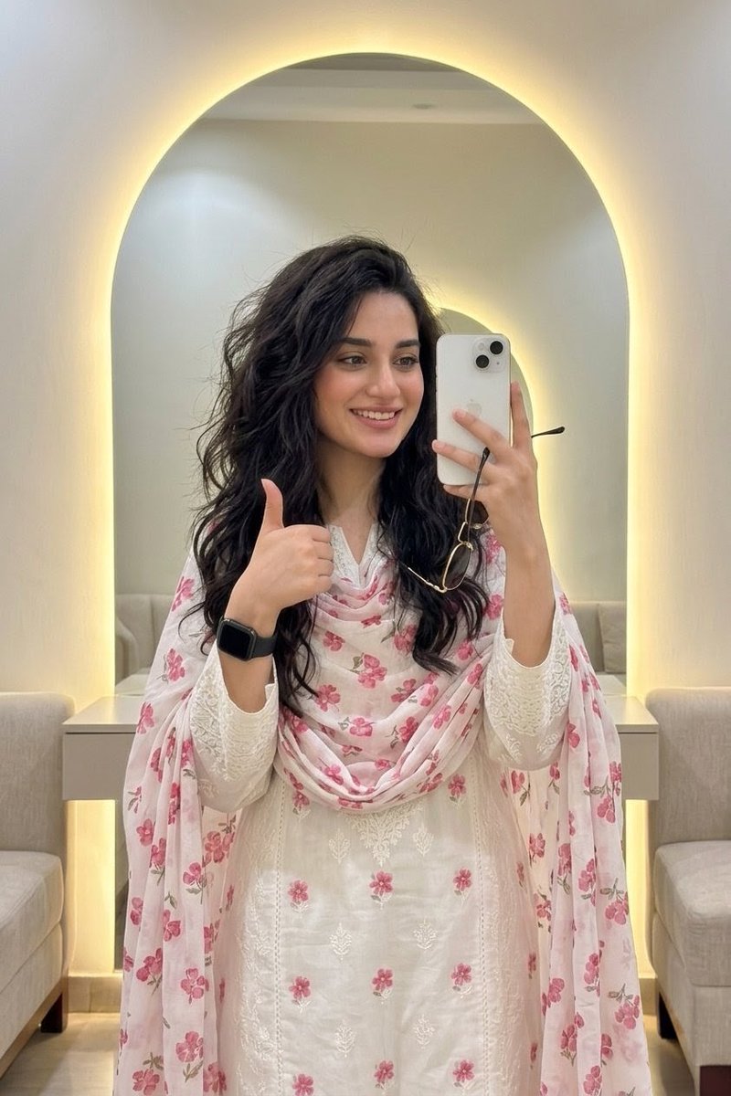 Backlit Mirror Selfie in Floral Shalwar Kameez