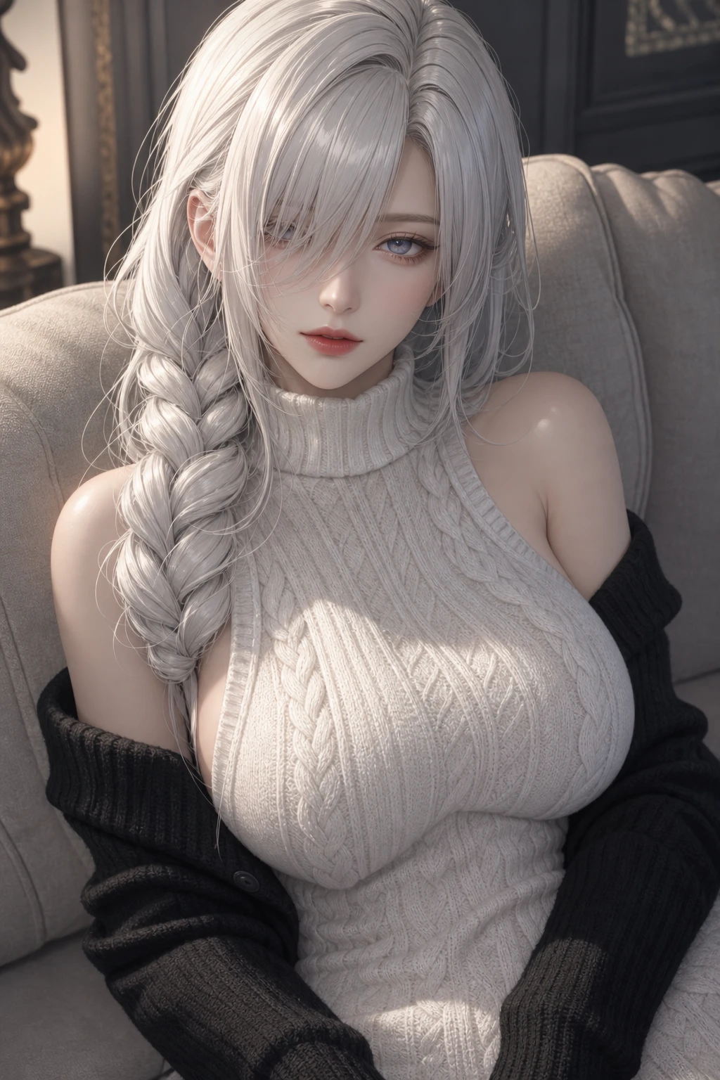 Silver Hair Cable Knit