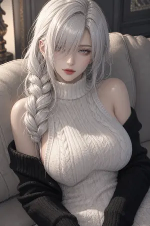 Silver Hair Cable Knit