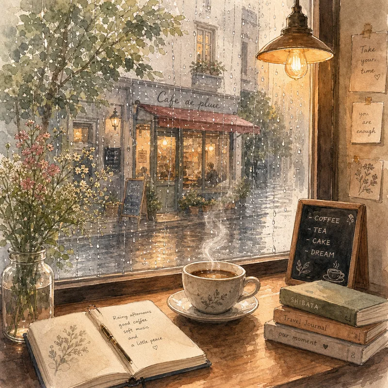 Watercolor Cozy Cafe Window
