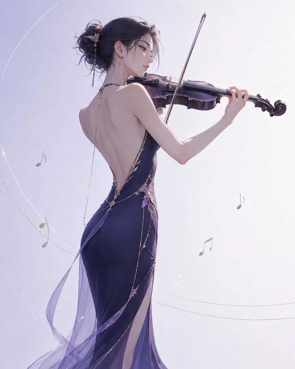 Elegant Violinist Minimalist Illustration reference