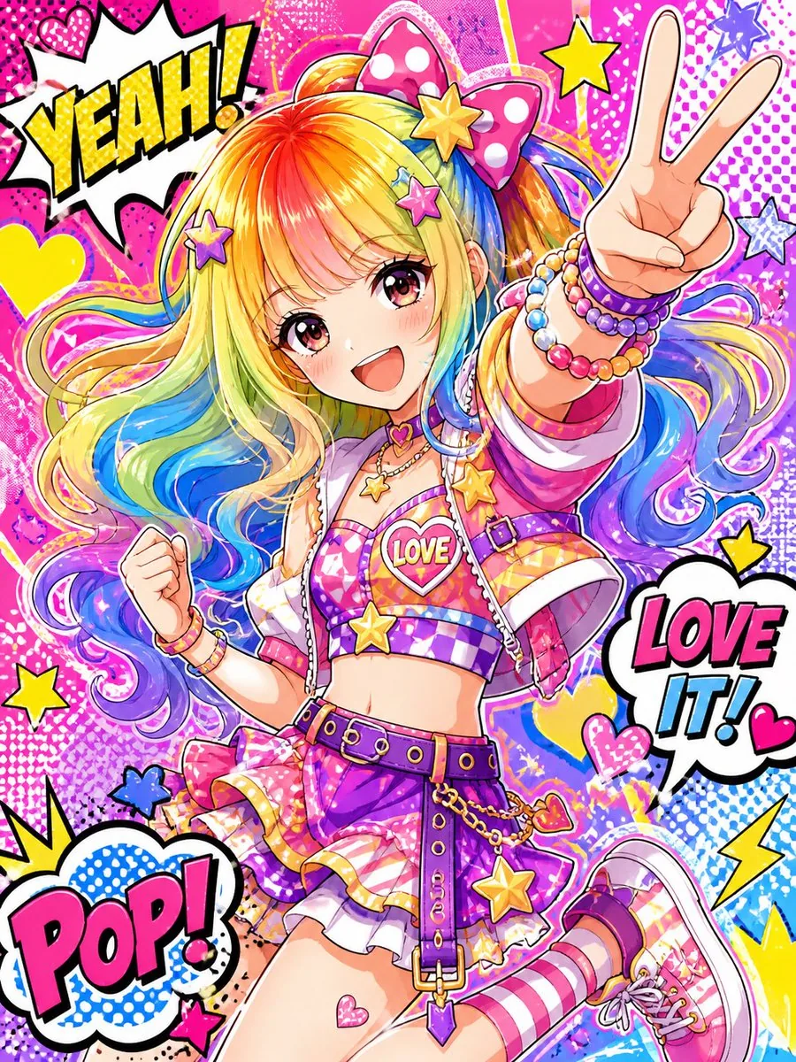 Rainbow Hair Shoujo Idol Transformation reference
