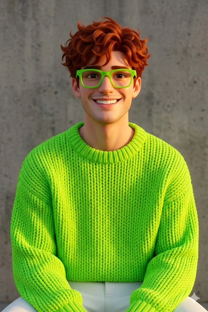 Disney-Pixar Style 3D Portrait of Man in Neon Sweater (Full) reference