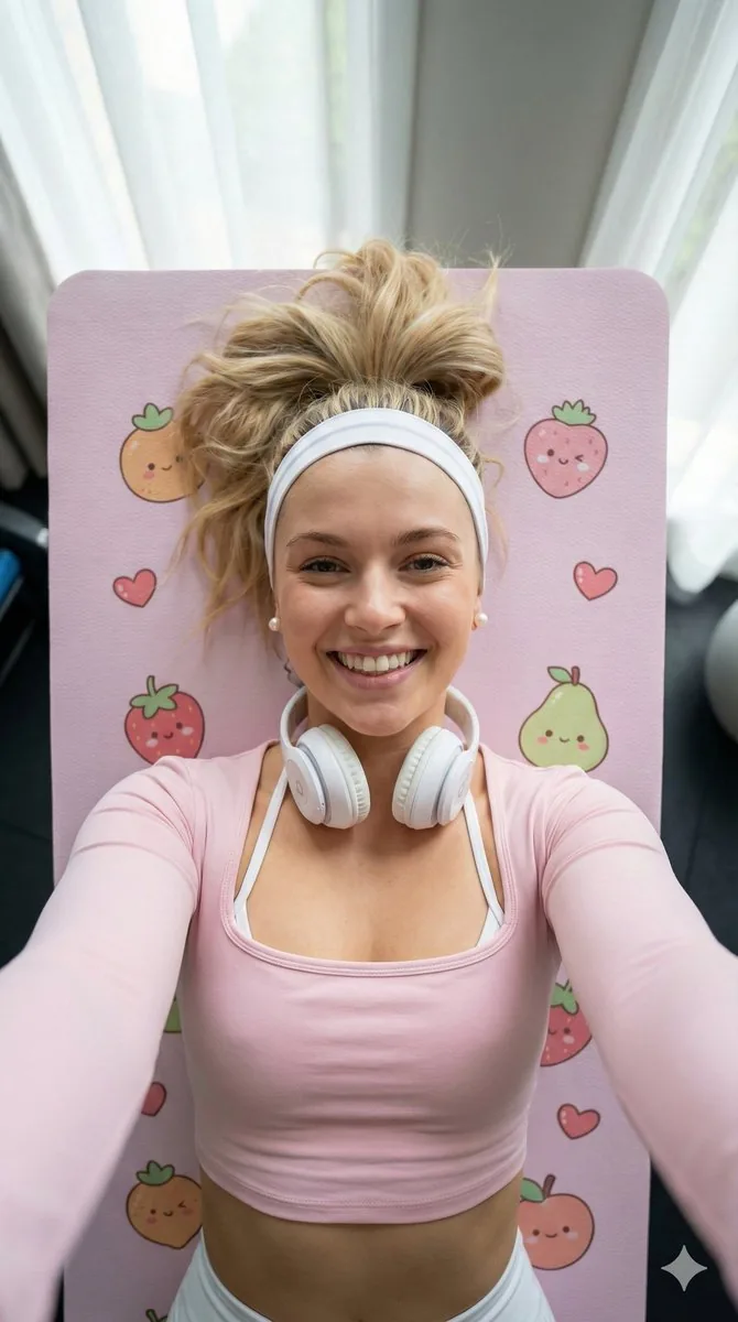 Motivational Yoga Selfie with Pastel Aesthetic - Nano Banana Pro AI Prompt for Social Media Post reference