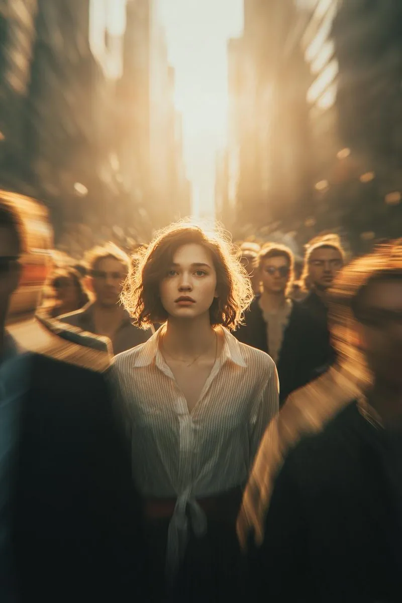 Cinematic Conceptual Portrait with Radial Motion Blur reference