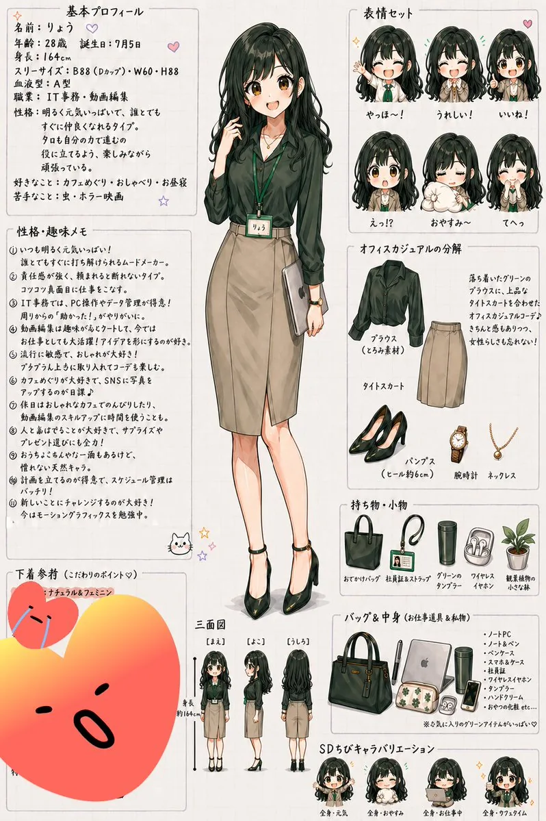Japanese Office Lady Character Sheet reference