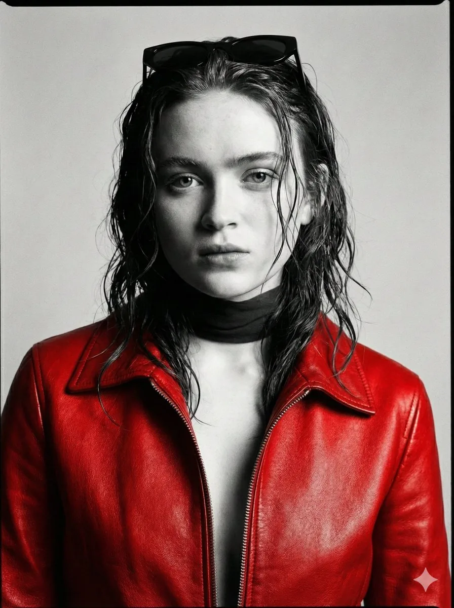 Black and White Cinematic Fashion Portrait (Billie Eilish) - Nano Banana Pro AI Prompt for Social Media Post reference