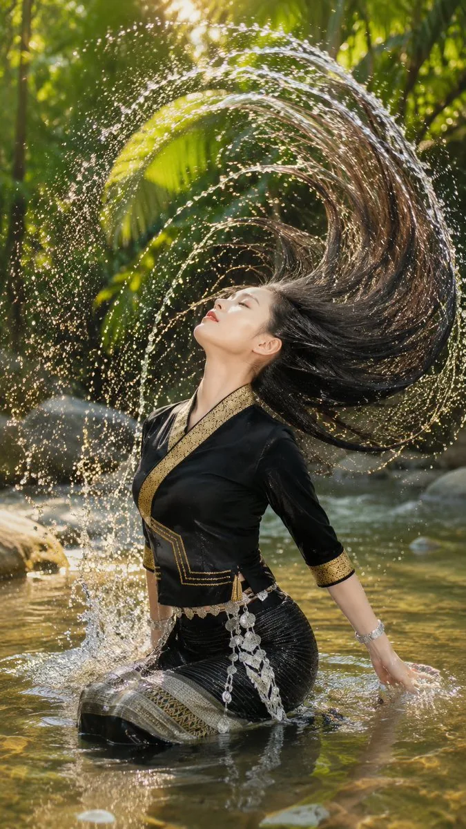 Dai Woman Riverbank Hair Washing reference