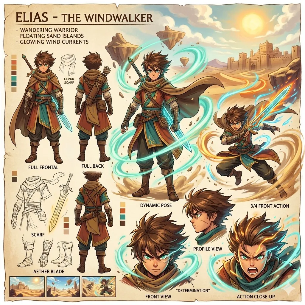 Anime Warrior Character Design Sheet reference
