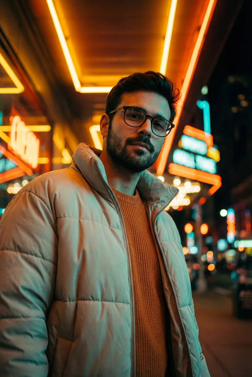 Teal and Orange Neon Urban Portrait reference