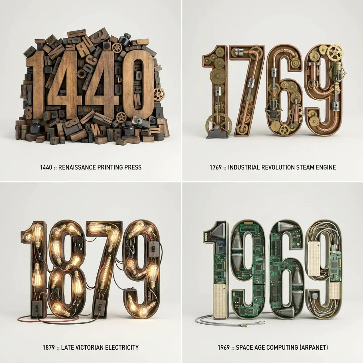Typographic Sculpture of Historical Inventions reference