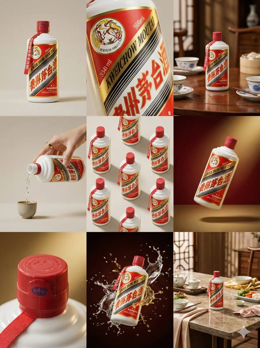 Moutai Brand 3x3 Visual Storyboard - Nano Banana Pro AI Prompt for Product Marketing reference