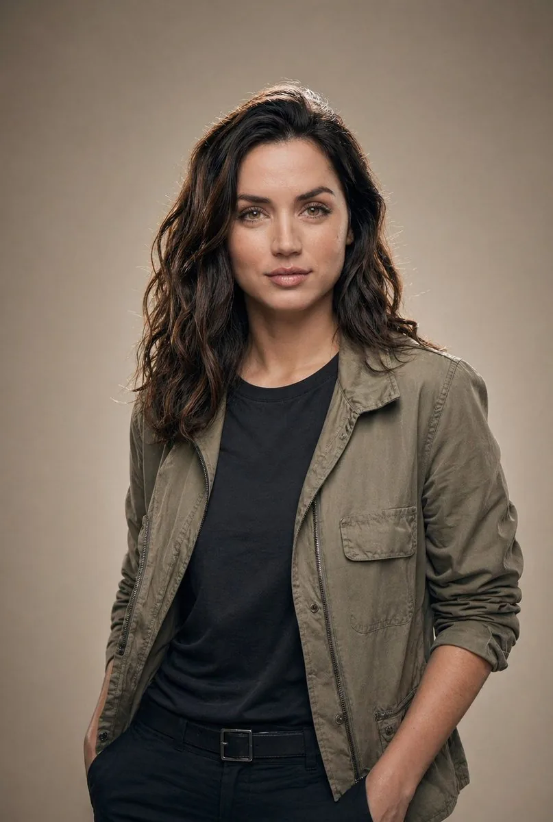 Editorial Studio Portrait in Olive Jacket reference
