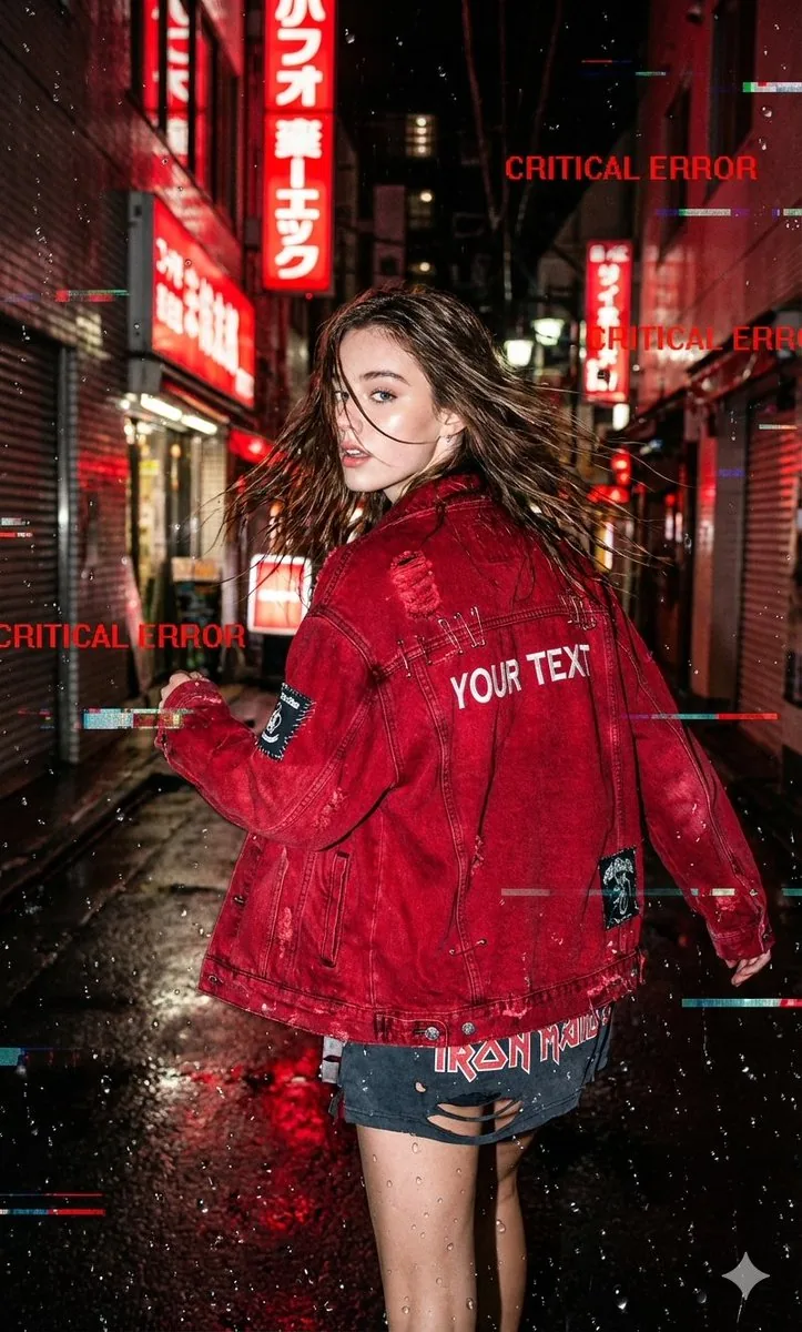 Glitchy Neo-Tokyo Street Style Photo with Red Neon reference