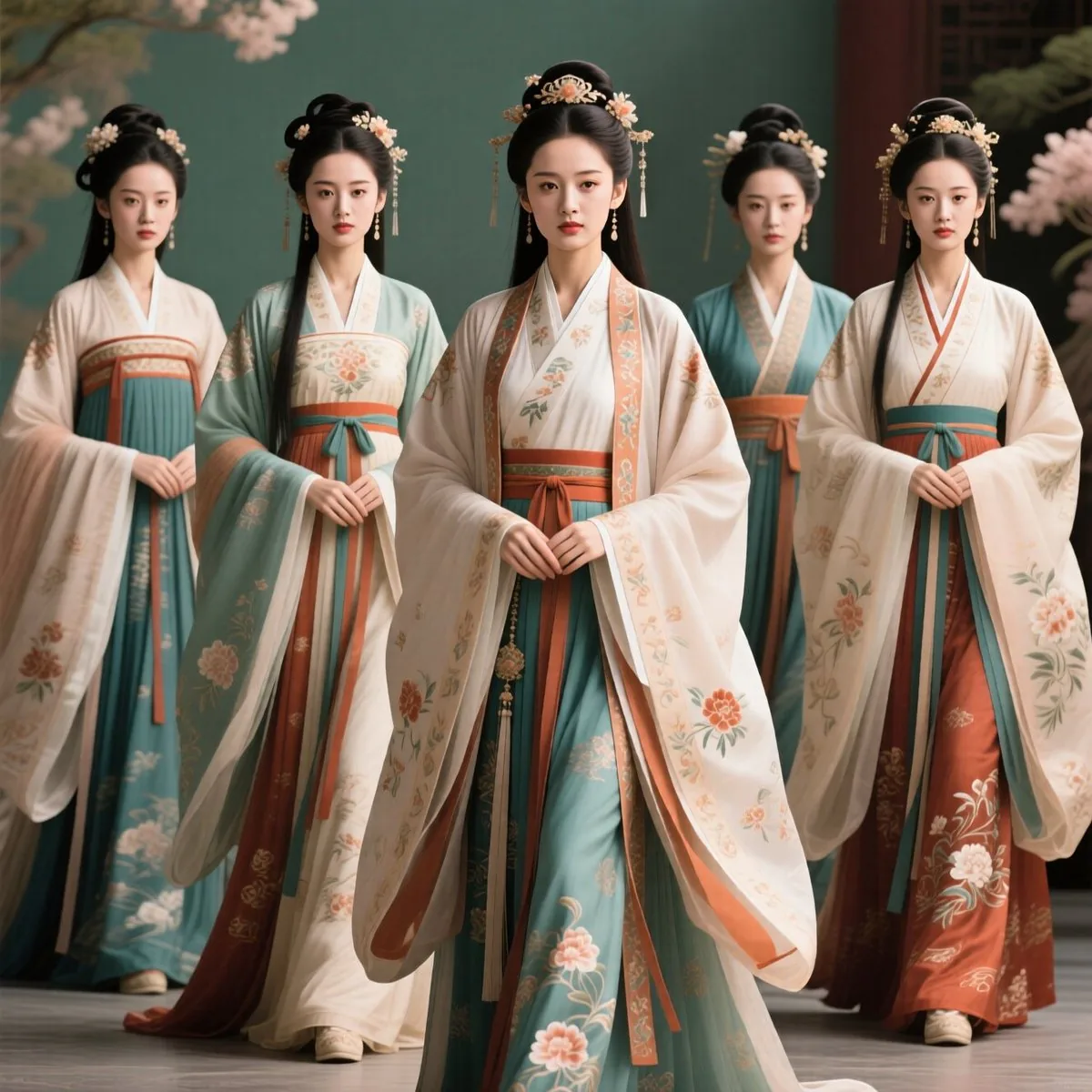Five Hanfu Noblewomen Portrait reference