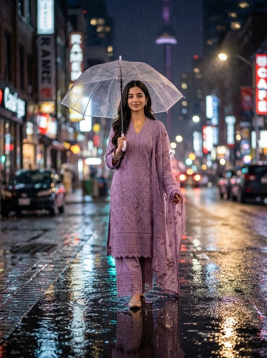 Realistic Rain Portrait of a Woman reference