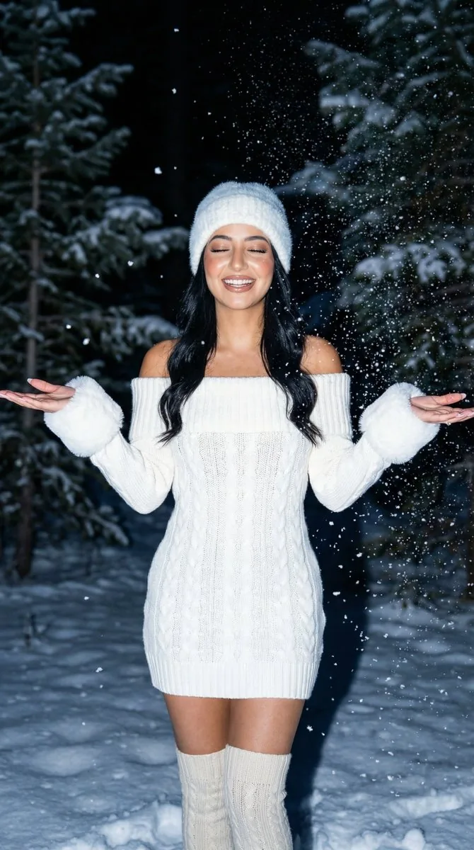 Hyperrealistic Winter Night Flash Portrait Prompt - Nano Banana Pro AI Prompt for Social Media Post reference