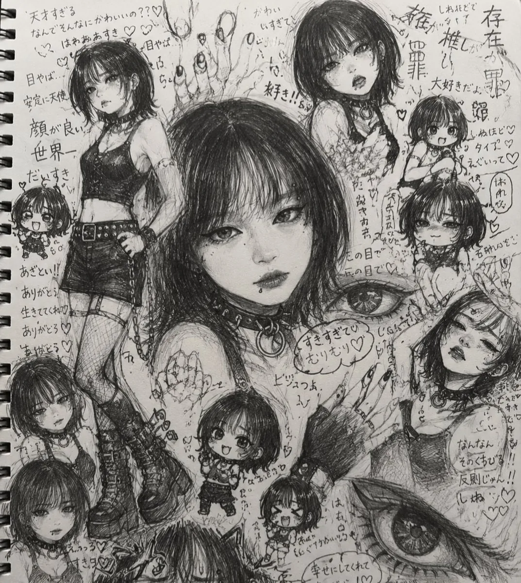 Gothic Anime Sketchbook Collage reference