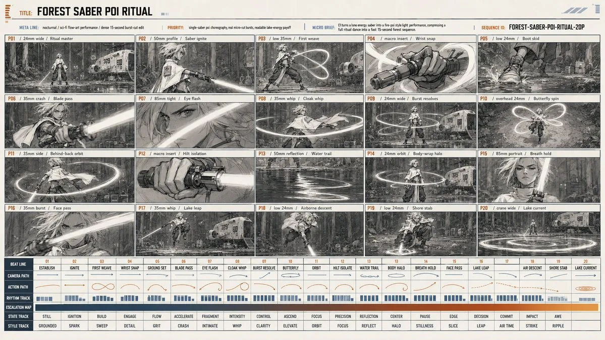 Forest Saber Ritual Storyboard Sheet reference