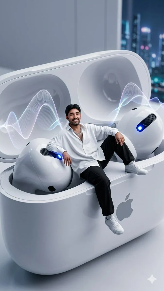 Miniature Man in Giant AirPods Ad reference