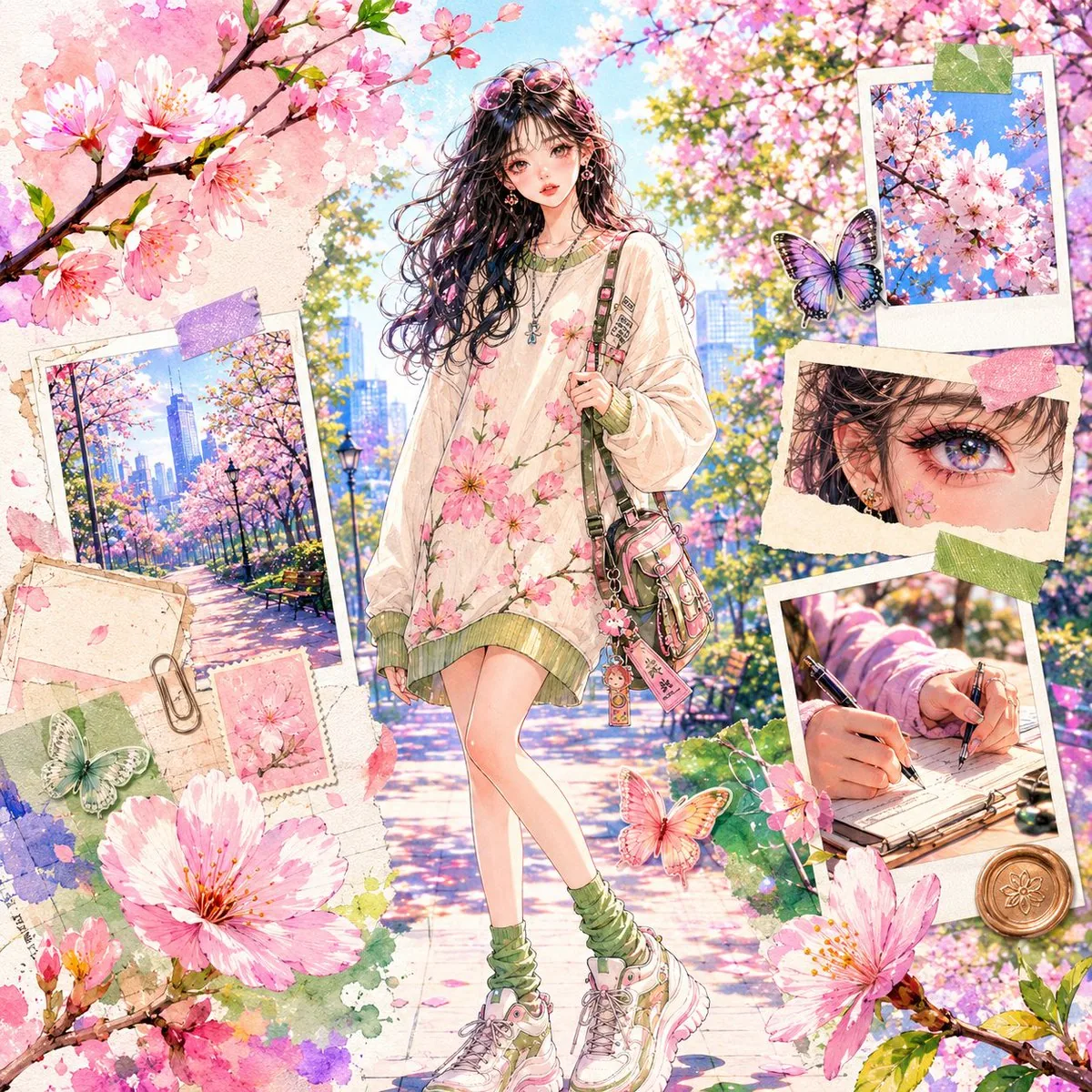 Watercolor Anime Fashion Collage reference