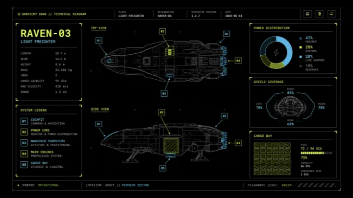 Sci-Fi Light Freighter Schematic HUD reference