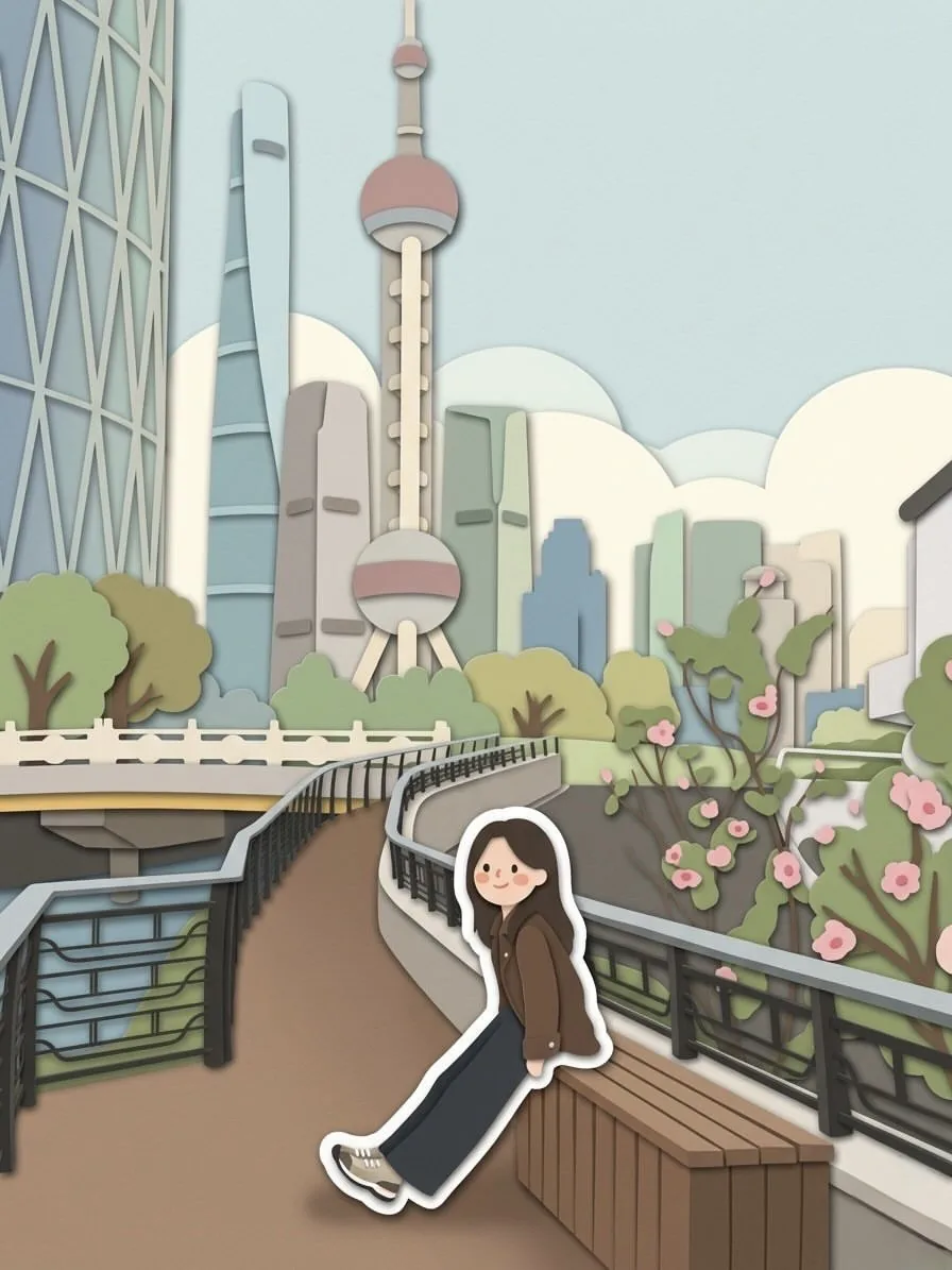 Chibi Sticker Paper-cut City Illustration reference