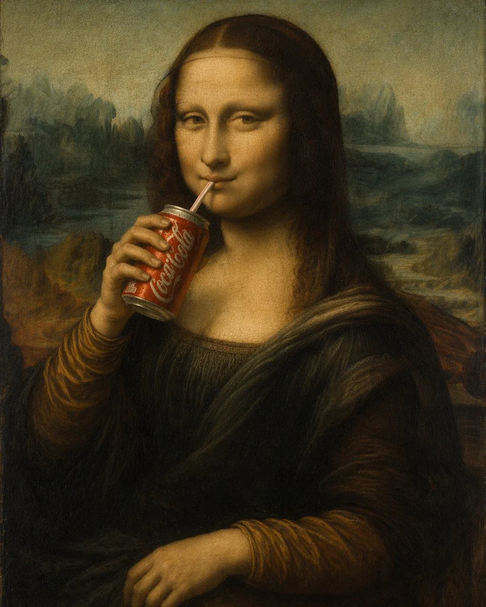 Mona Lisa Drinking Coke Oil Painting reference
