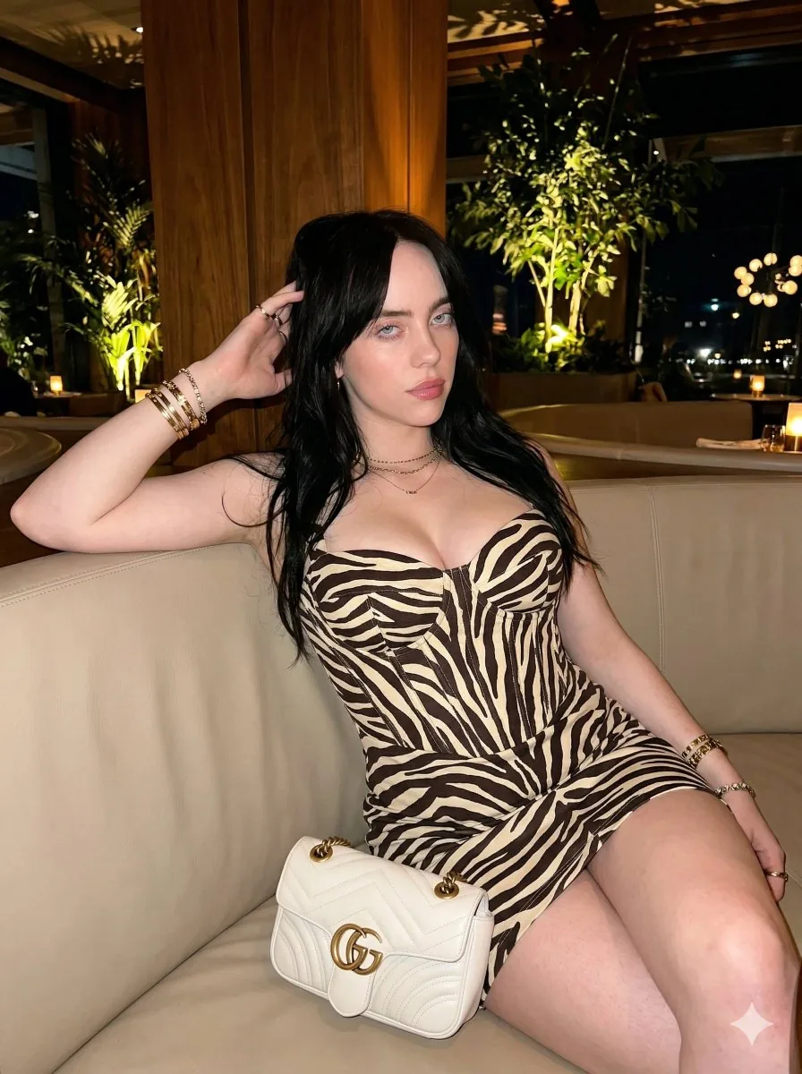 Elegant Night Lounge Portrait with Zebra Print Dress - Nano Banana Pro AI Prompt for Social Media Post reference