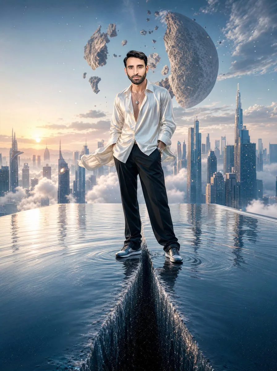 Surreal Rooftop Infinity Pool Portrait reference