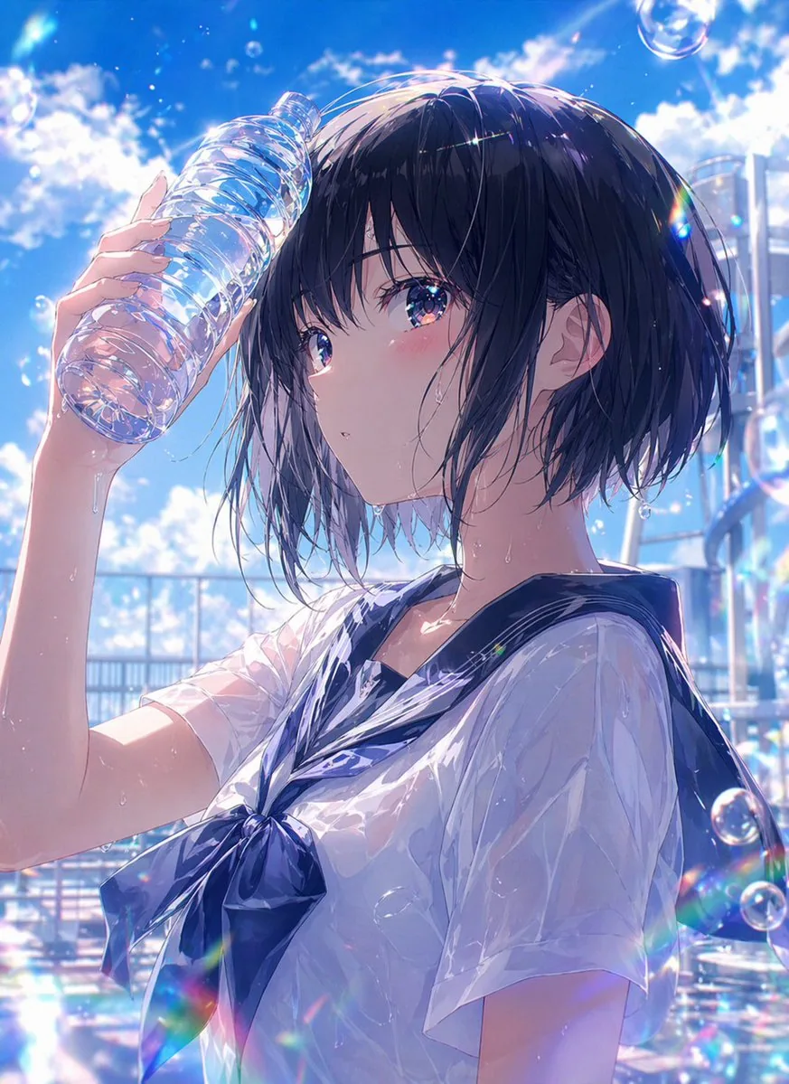 Wet Summer Anime Schoolgirl Portrait reference