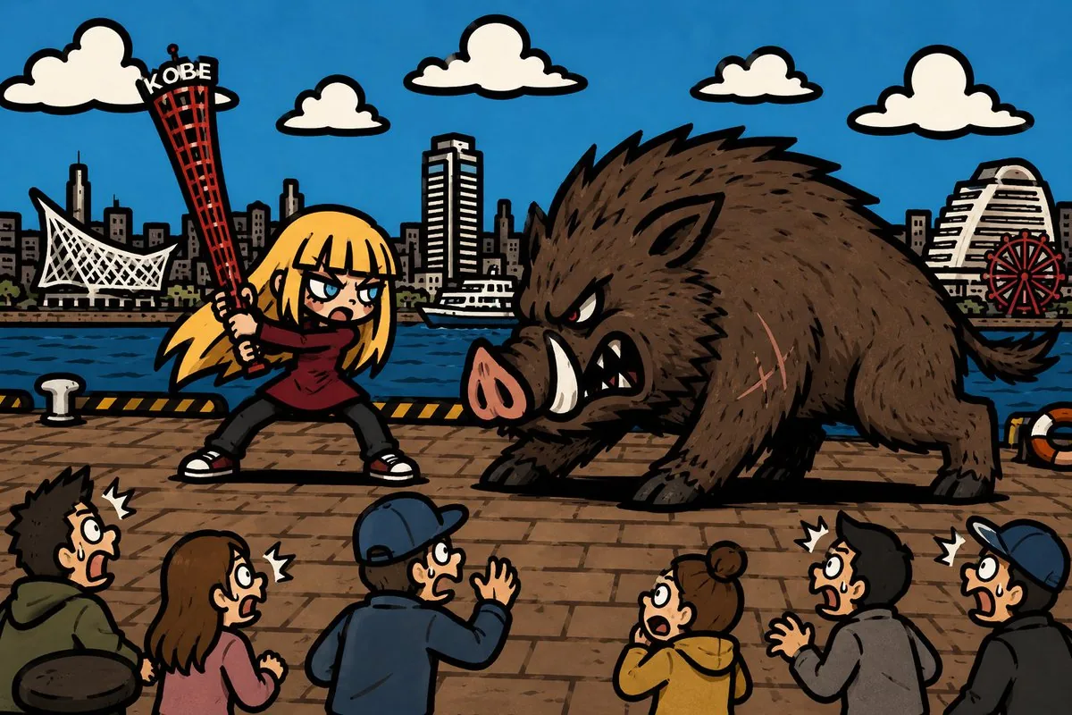 Kobe Harbor Boar Battle Cartoon reference