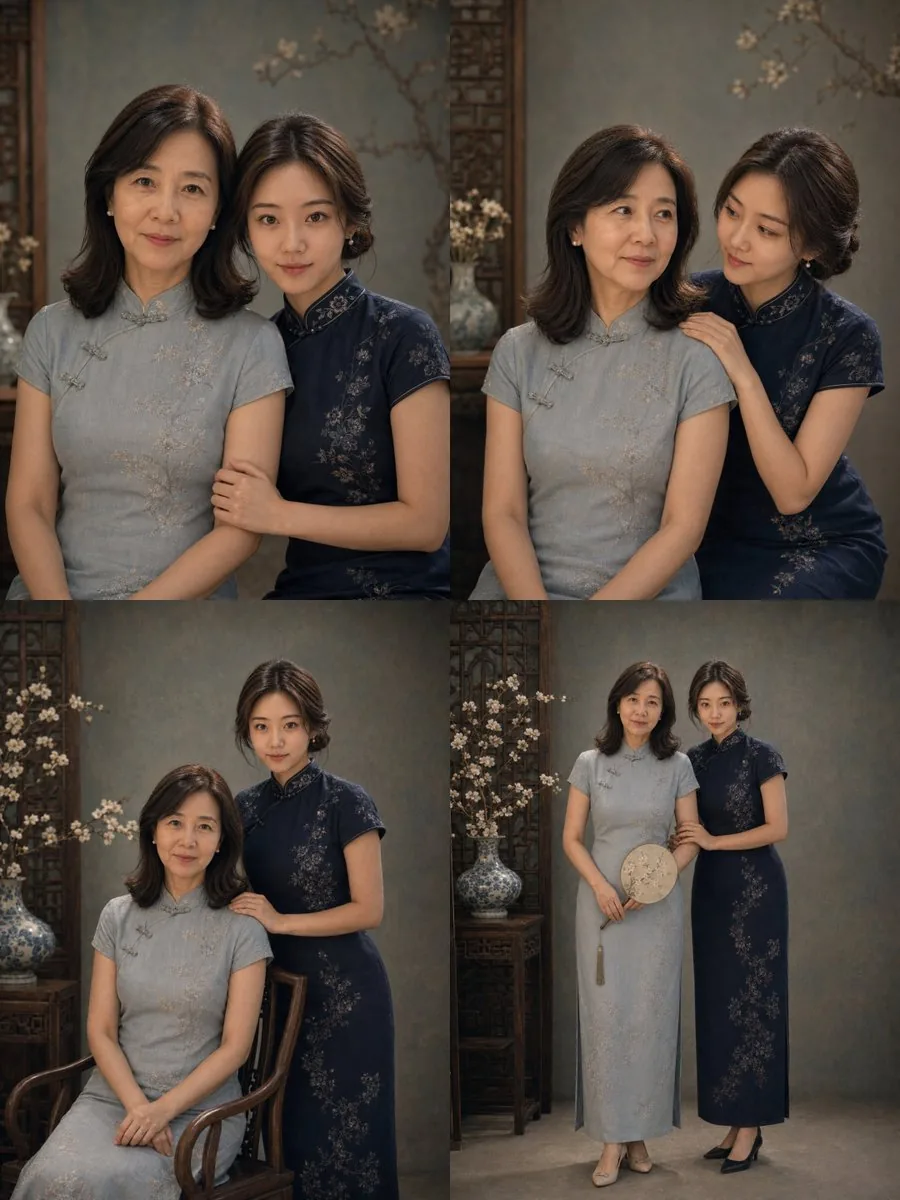 Retro Cheongsam Mother-Daughter Portrait reference