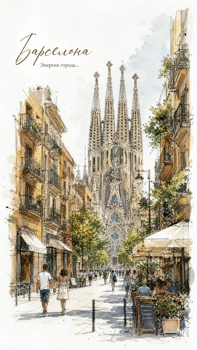 European City Watercolor Sketch Poster reference