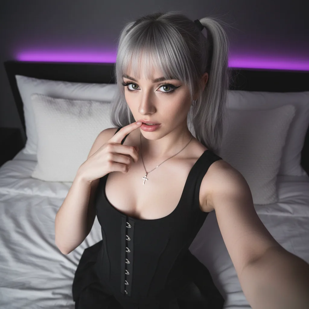 E-girl High-Angle Selfie with Flash - Nano Banana Pro AI Prompt for Social Media Post reference