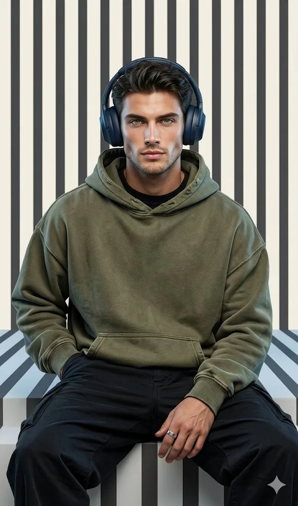 Graphic Portrait with Optical Illusion Background - Nano Banana Pro AI Prompt for Profile / Avatar reference