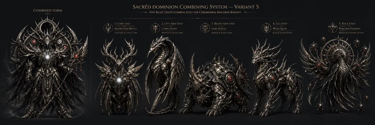 Gothic Five-Beast Combining Mecha Sheet reference