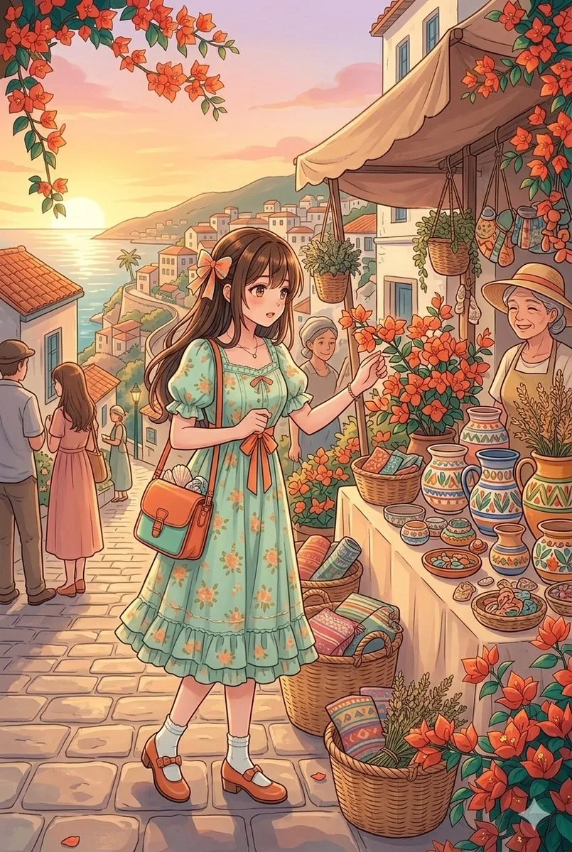 Anime Style Coastal Village Stroll reference