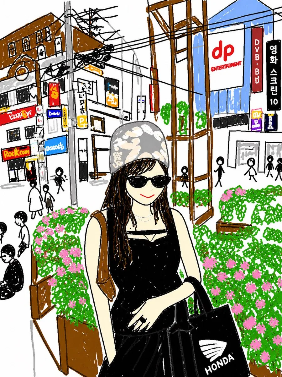 Cute Hand-Drawn Korean Street Portrait reference