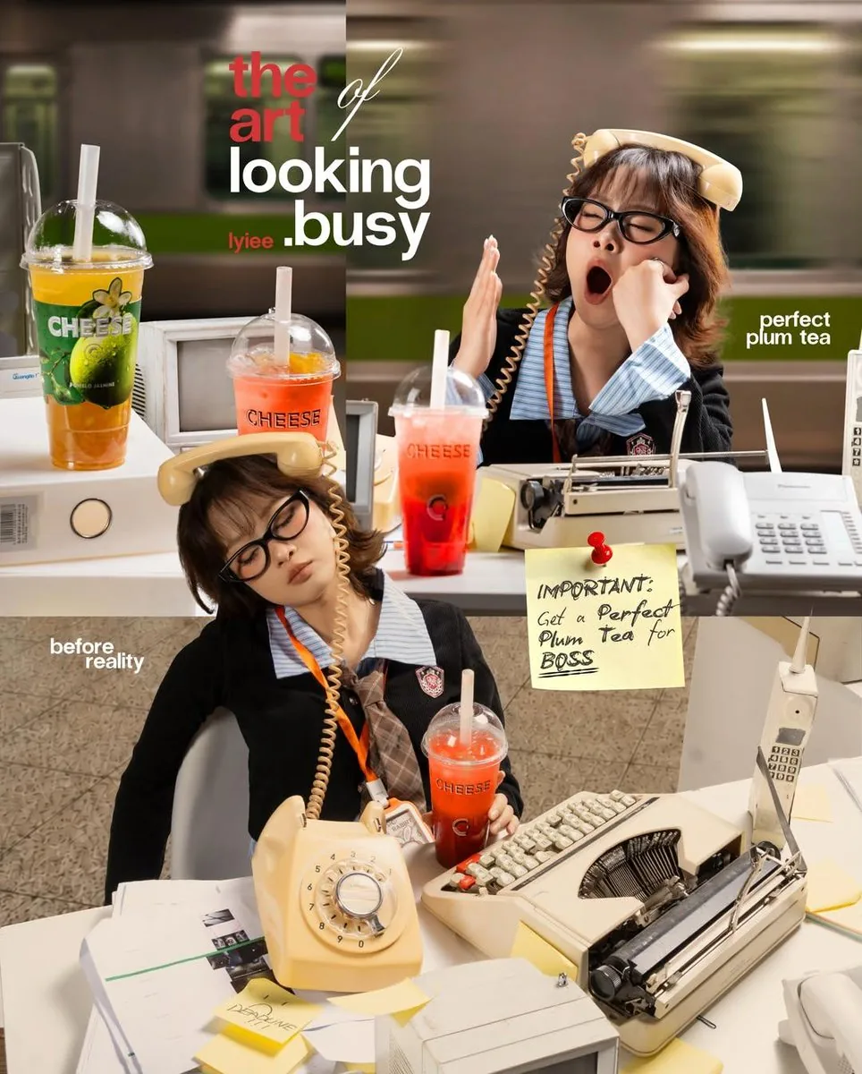 Retro Office Split-Screen Collage reference