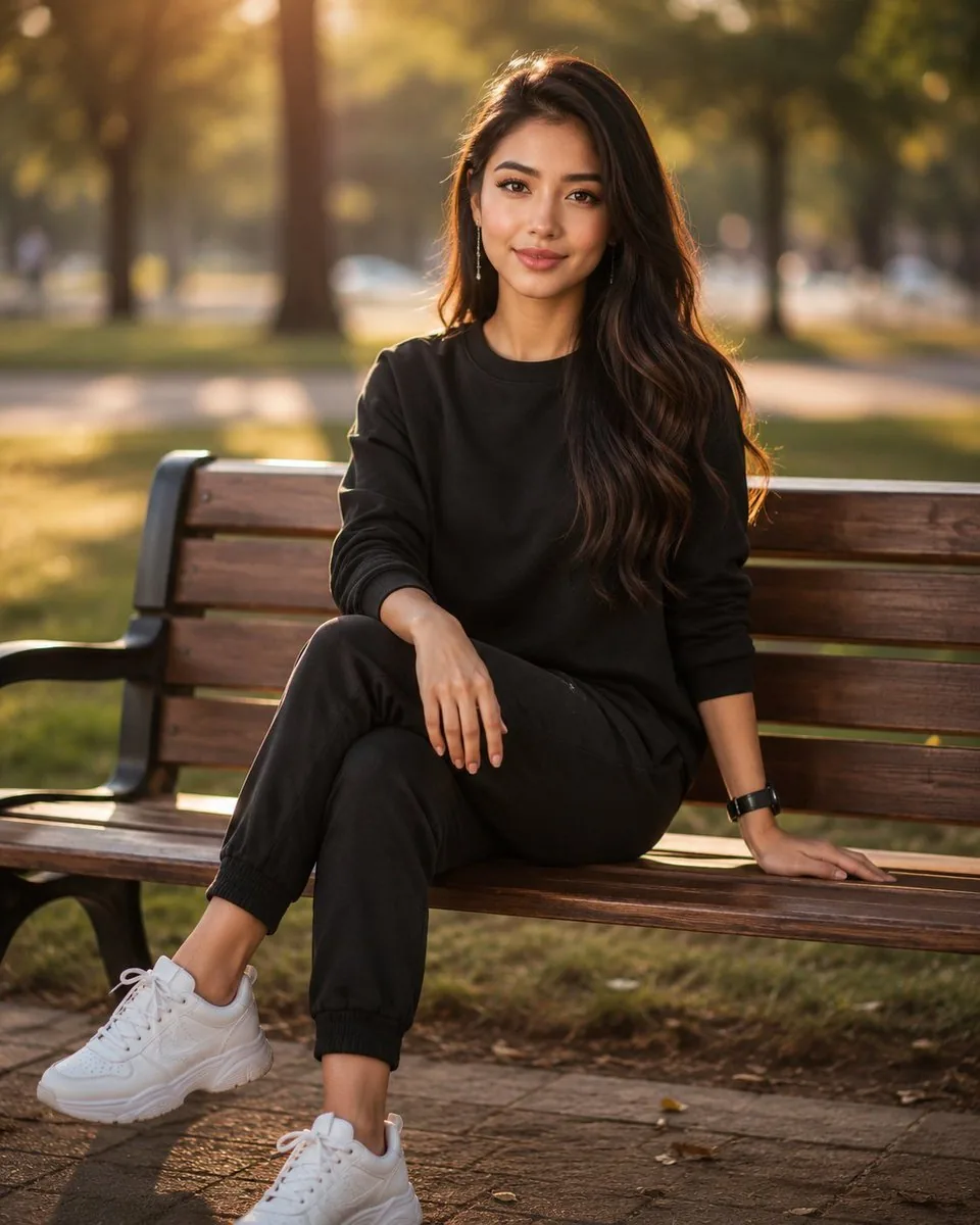 Golden Hour Park Bench Portrait reference