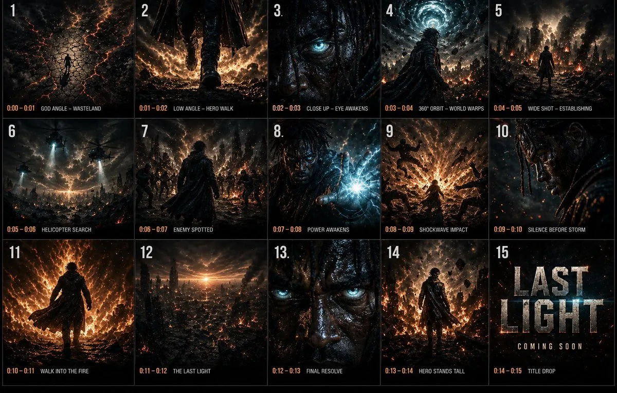Cinematic 3x3 Storyboard Grid reference