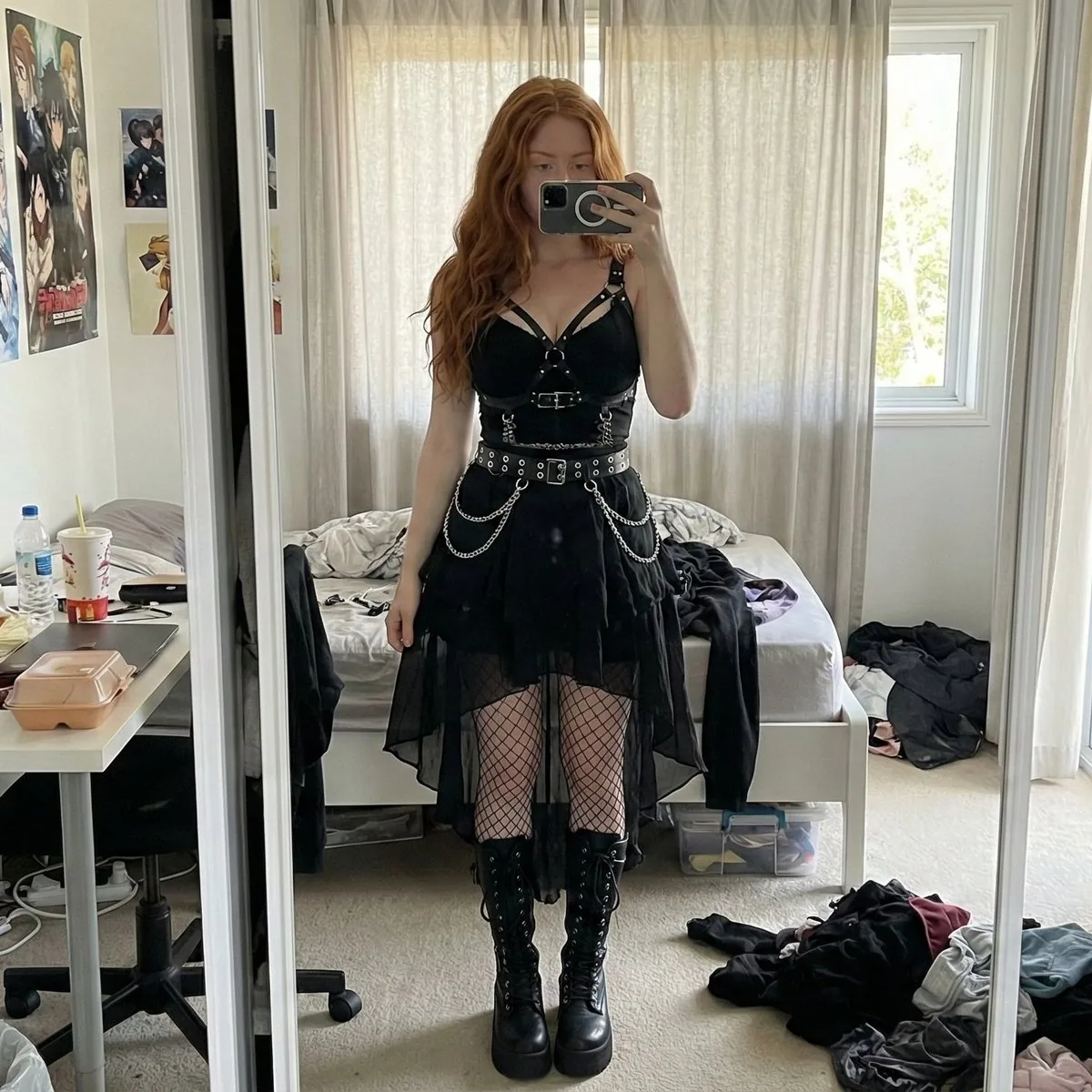 Gothic Mirror Selfie in Messy Bedroom - Nano Banana Pro AI Prompt for Social Media Post reference