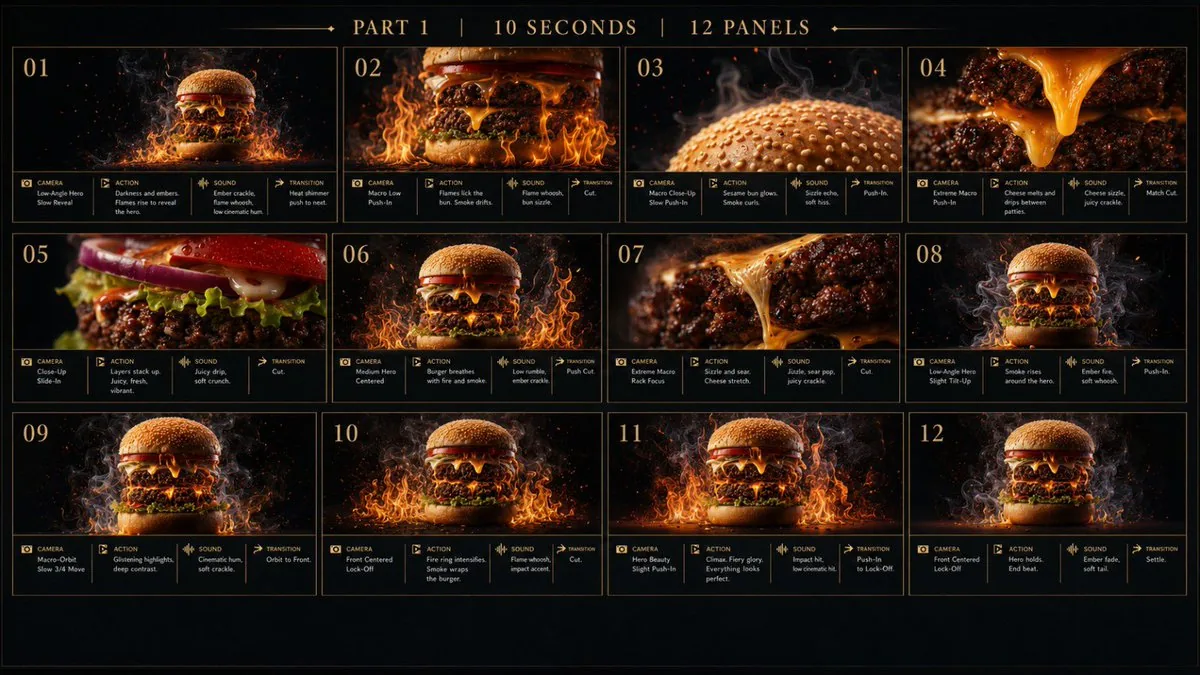 Flaming Burger Storyboard reference